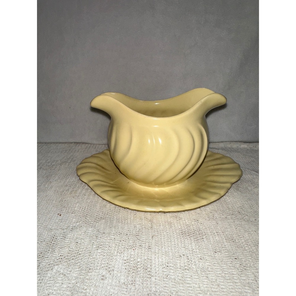 Franciscan Pottery Gravy‎ Boat with Underplate ATTACHED Yellow Swirl Design